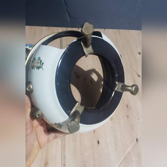 Vintage Fissler Asta Old Amsterdam Pattern Enamelware Warmer Brass Handles - Picture 7 of 8